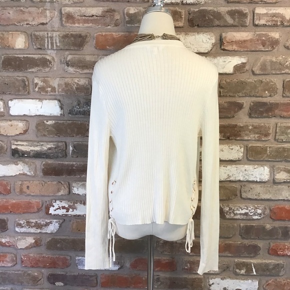 CANDIE’S Women’s Y2K Cream Ribbed Open Front Side Ties Cardigan Sweater XL - Picture 4 of 7